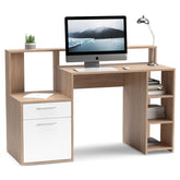 Bureau avec étagères, porte et tiroir L138,5cm Pacolo Bois clair et Blanc