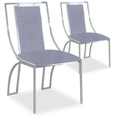 Lot de 2 tabourets métal argenté velours argent