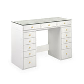 Coiffeuse moderne avec 13 tiroirs et plateau en verre transparent L120cm Probeauty Blanc