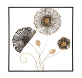 Panneau décoratif en métal fleurs et feuilles 3D