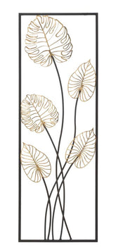 Panneau décoratif en métal Luxy motifs feuilles Doré cadre Noir