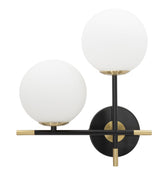 Applique murale double design simple métal Noir et doré avec sphères en verre Blanc