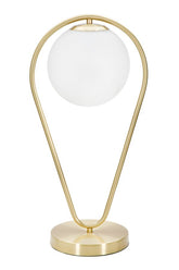 Lampe de table Glamy en métal doré avec sphère en verre blanc