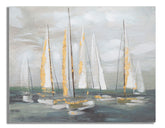 Peinture murale bateau d'or sur toile avec cadre en bois