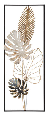 Panneau mural en métal Plam design géométrique et motifs floraux couleurs dorées et noires