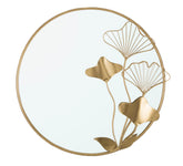 Miroir mural rond doré avec décoration florale
