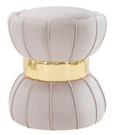 Tabouret rond Velours Synthétique Gris bande dorée