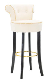Tabouret de bar rond Luxy Velours Crème pieds métal doré