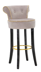 Tabouret de bar rond Luxy Velours Synthétique Gris pieds métal doré