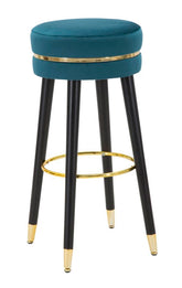 Tabouret de bar Teal Velours Noir et bois pieds Noir finition dorée