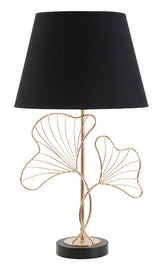 Lampe de table Feuilles Métal Doré abat-jour Tissu Noir