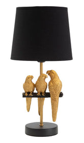 Lampe de chevet Perroquets Métal Doré abat-jour Tissu Noir