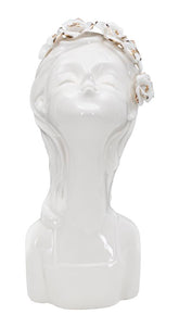 Vase buste jeune fille avec couronne de fleurs Blanc