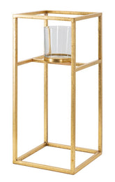 Bougeoir en métal doré avec verre carré