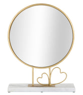 Miroir de table rond cadre métal doré et base marbre blanc