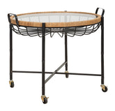 Table basse ronde Cebu Verre et tissage en rotin pieds métal Noir