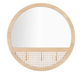 Miroir mural rond Fuji Chêne Clair avec 3 crochets en paille de Vienne
