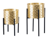 Porte-vase Glissy métal doré socle noir set de 2 pièces