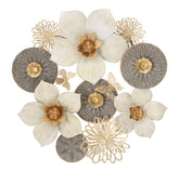 Décoration murale 3D fleurs et feuilles couleurs douces papillons dorés