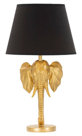 Lampe de table tête d'éléphant métal noir abat-jour tissu noir