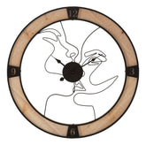 Horloge murale ronde cadre en bois avec visages stylisés