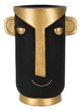 Vase visage stylisé noir et doré