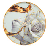 Horloge murale ronde cadran décoré d'une rose cadre doré