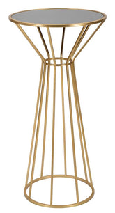 Table ronde métallique dorée avec dessus en verre miroir