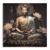 Peinture sur toile Bouddha en prière avec cadre en bois