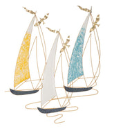 Panneau mural décoratif 3D en métal Voiliers et Mouettes Multicolore