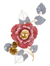 Panneau mural décoratif en métal 3D fleur couleurs vives et feuilles