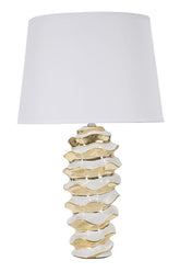 Lampe de table Glam Space céramique blanche et dorée abat-jour en tissu blanc
