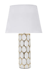 Lampe de table en céramique blanche et dorée abat-jour tissu blanc