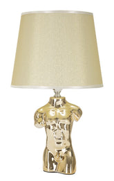 Lampe de table buste d'homme céramique dorée abat-jour tissu beige