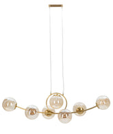 Lampe de plafond Japon 7 lumières métal doré et verre blanc