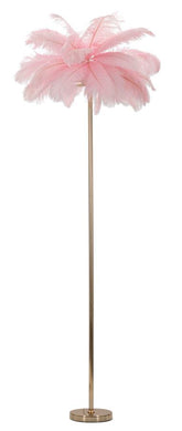 Lampe sur pied en métal doré abat-jour plumes roses