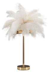 Lampe de table Palm Métal doré abat-jour plumes blanches