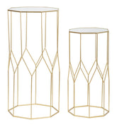 Tables carrées en métal doré plateau en verre