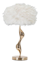 Lampe de table Slim métal doré abat-jour en plumes blanches
