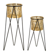 Porte-vases en métal doré Drakkar pieds en métal noir