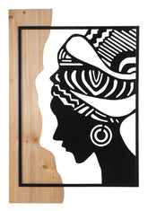 Panneau mural décoratif 3D Métal / Bois Profil Femme Tribal