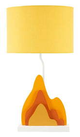 Lampe de table en bois design flamme abat-jour Tissu Jaune/Orange