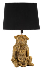 Lampe de table Chien résine dorée abat-jour tissu Noir