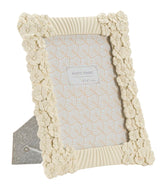 Cadre rectangulaire en résine décoré de fleurs crème