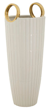 Vase en céramique blanche avec anneaux dorés
