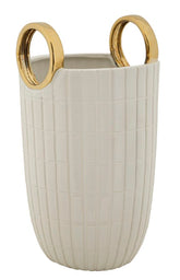 Vase en céramique blanche avec anneaux dorés