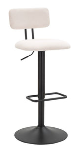 Tabouret de bar pivotant réglable en métal et tissu rembourré Crème