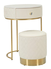 Table de chevet haute Sharon Simili Cuir Matelassé Pieds Dorés avec Pouf intégré