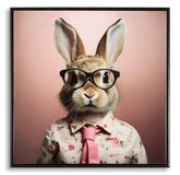 Peinture murale lapin avec cadre en bois et métal rose