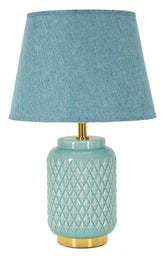 Lampe de table carrée turquoise abat-jour ciel